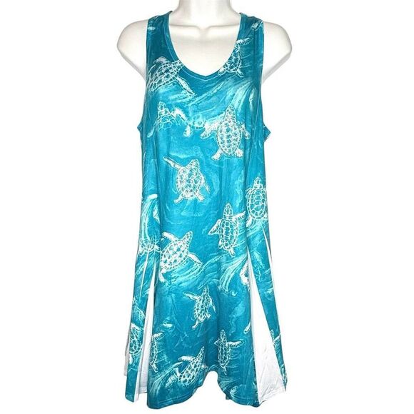 India Boutique Sea Turtle Swing Dress OS – Ocean Blue Tank Coverup - Picture 1 of 8